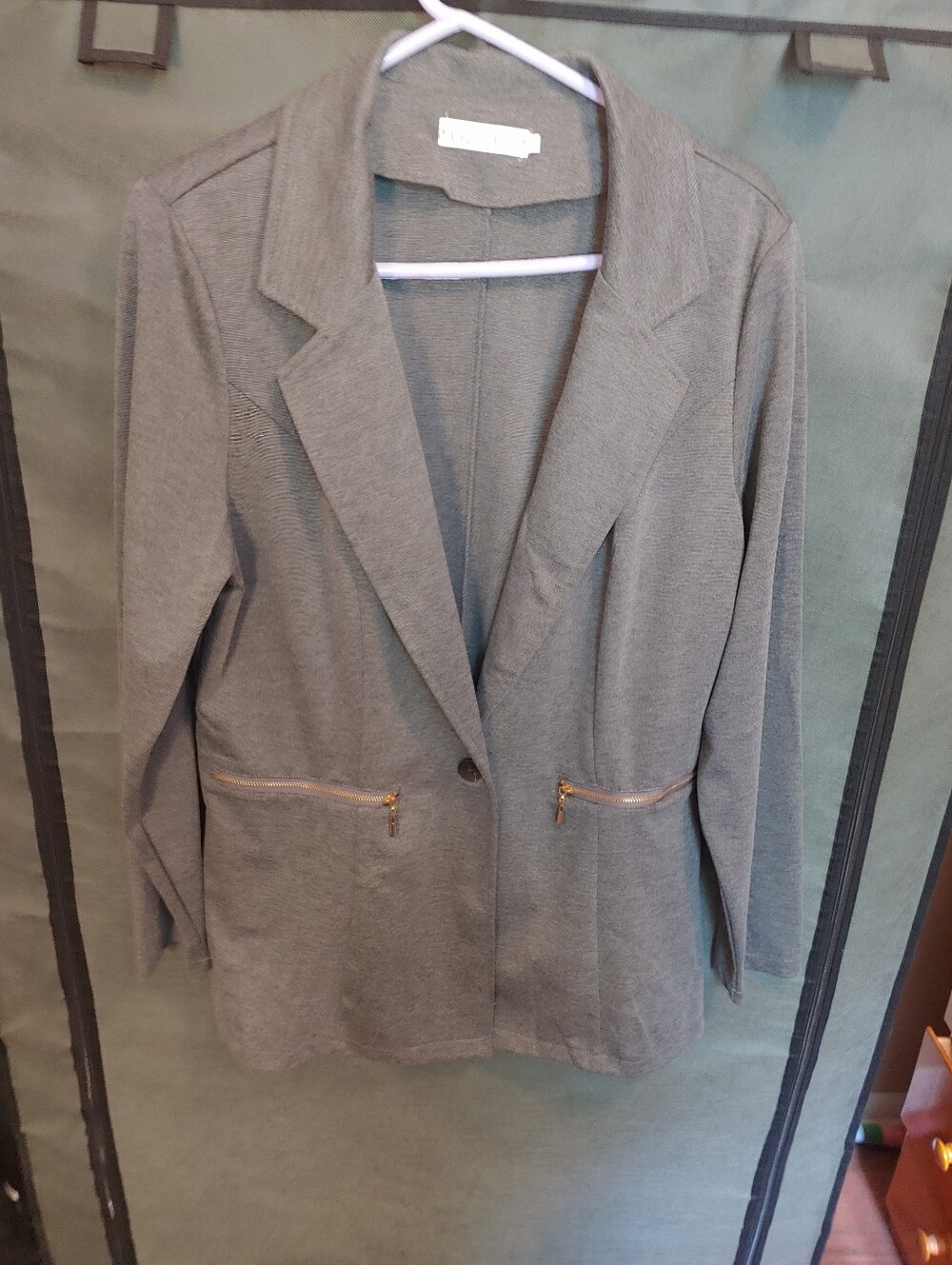 Classic Gray Women's Blazer Jacket with Zip Pockets